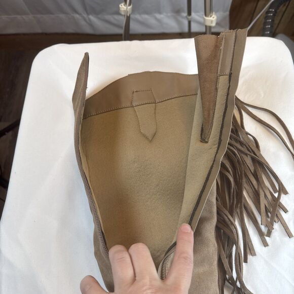 Pierre Dumas Light Brown Knee High Boots With Fringe Size 7 1/2 Medium Preowned - Picture 6 of 16
